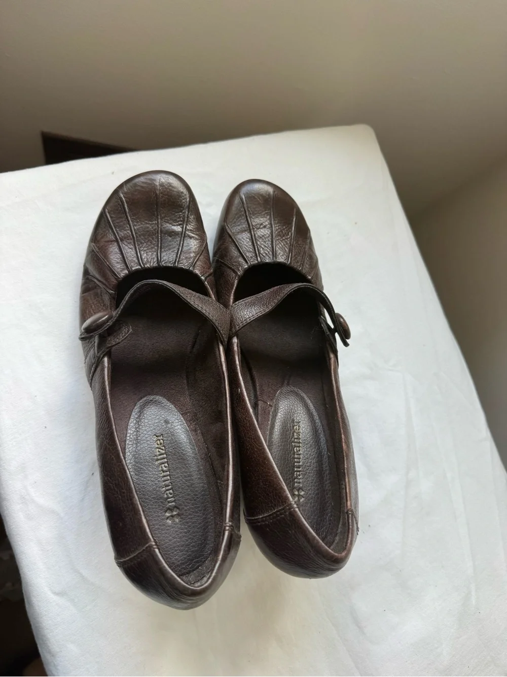 Y2K Naturalizer Brown Leather Mary Jane Wedge Heels Vintage Shoes Size 9.5